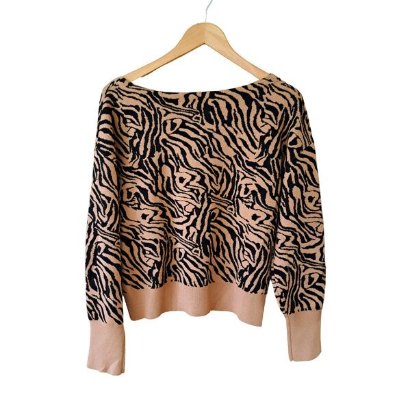 Anthropologie Maeve Animal Print Tiger Stripe Sweater Size Small Camel Tan Black - Picture 7 of 8